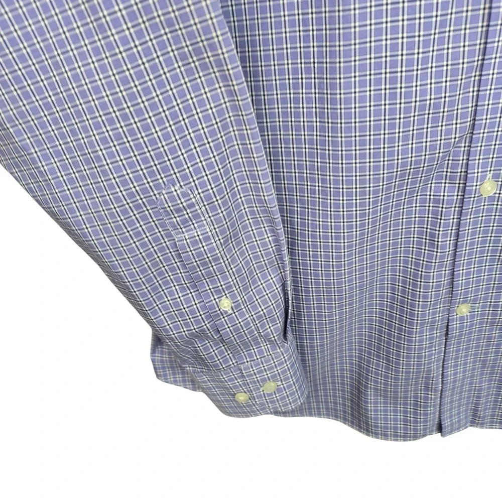 Banana Republic Dress Shirt Mens XL Lavender‎ Button Up Plaid Grant Fit Non Iron
